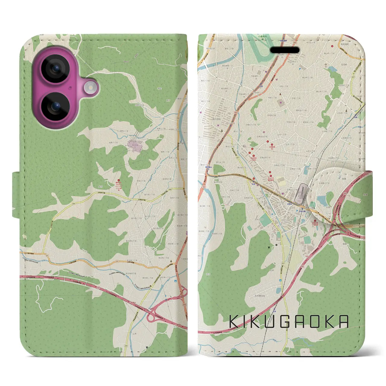 【企救丘(福岡県)】地図柄iPhoneケース(手帳タイプ)ナチュラル・iPhone 16 Pro 用