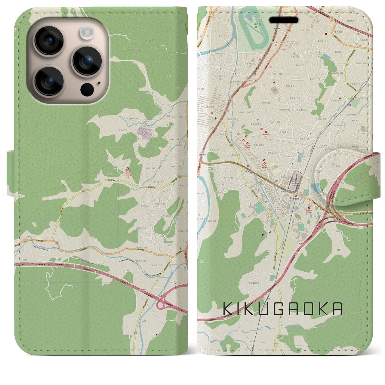【企救丘(福岡県)】地図柄iPhoneケース(手帳タイプ)ナチュラル・iPhone 16 Plus 用
