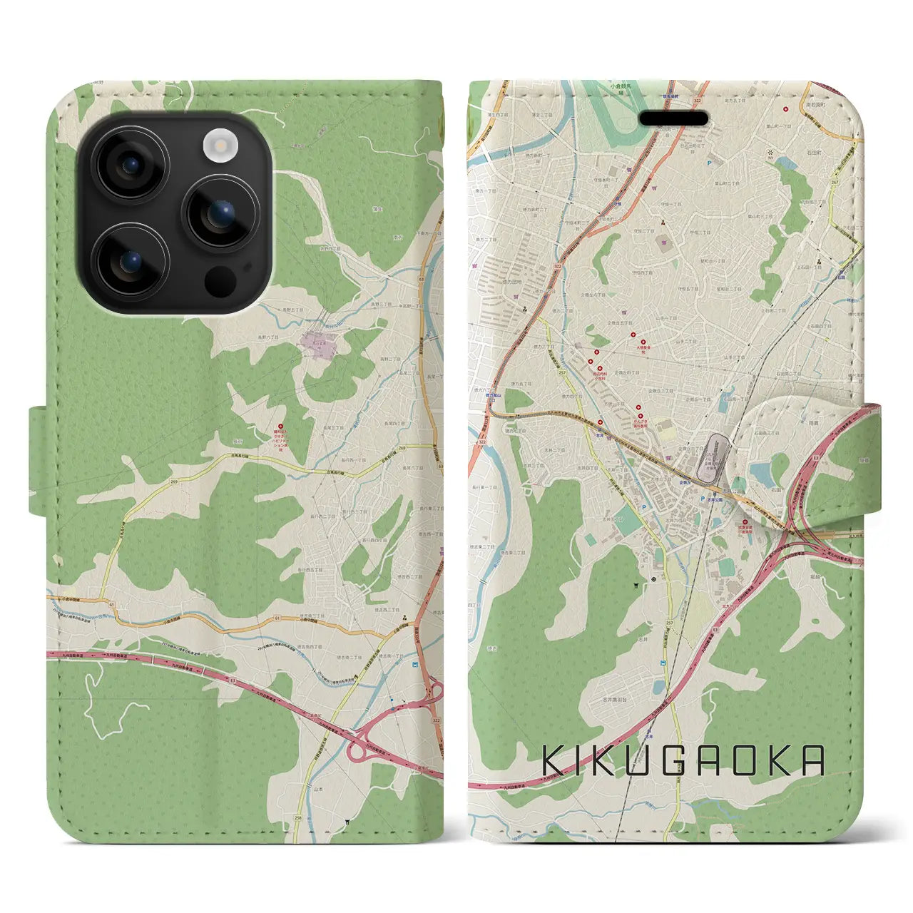 【企救丘(福岡県)】地図柄iPhoneケース(手帳タイプ)ナチュラル・iPhone 16 用