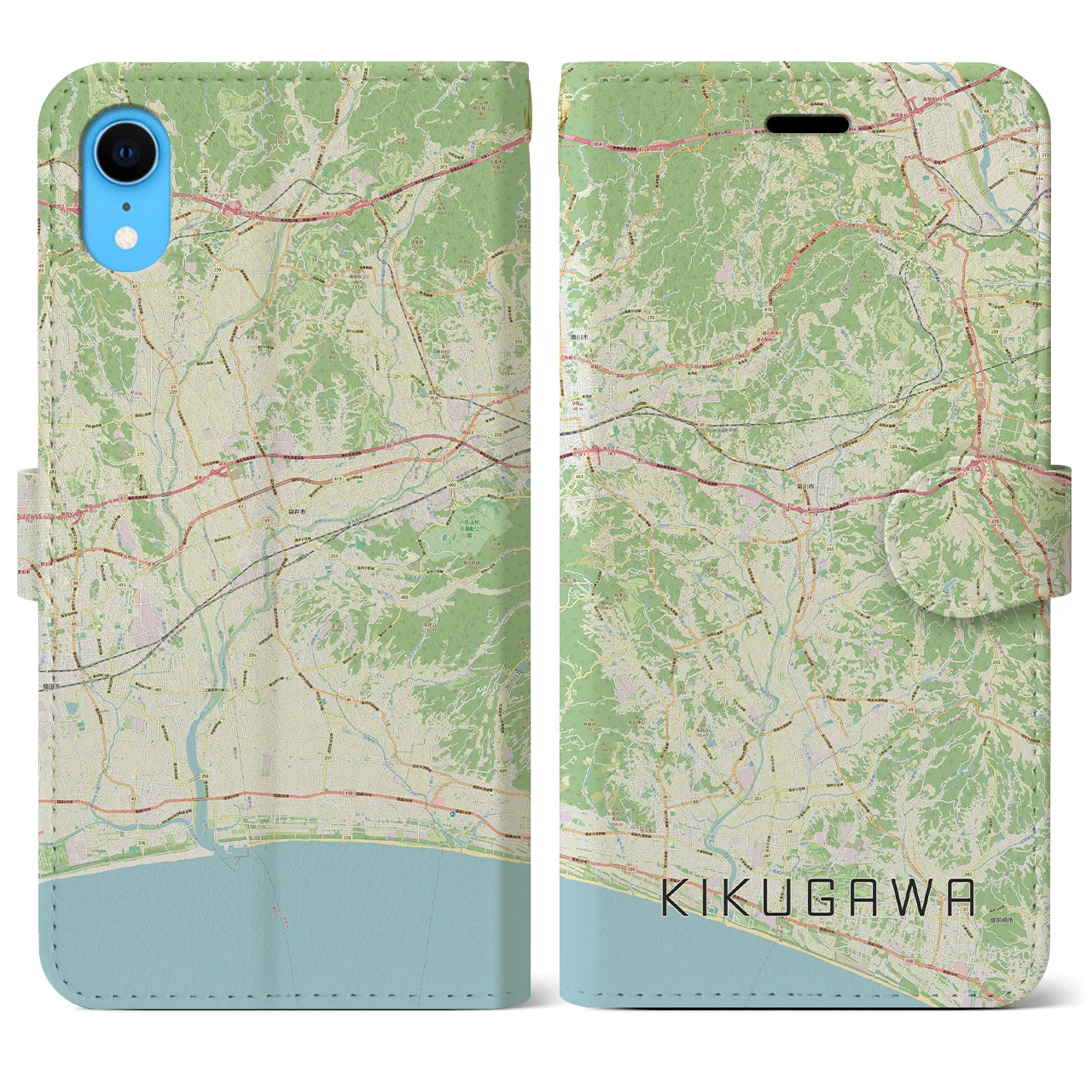 【菊川(静岡県)】地図柄iPhoneケース(手帳タイプ)ナチュラル・iPhone XR 用