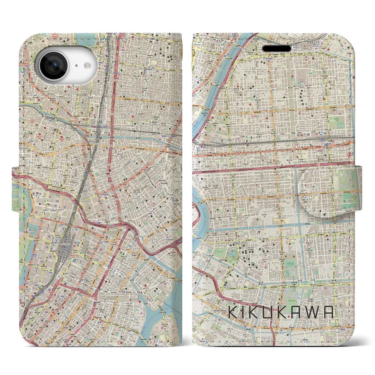 【菊川(東京都)】地図柄iPhoneケース(手帳タイプ)