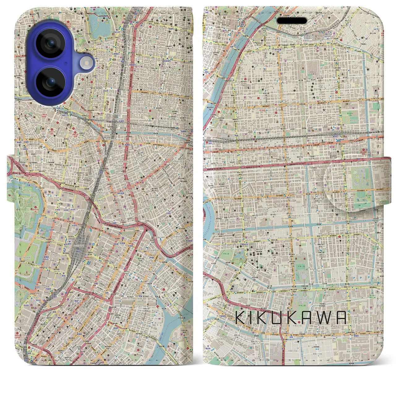 【菊川(東京都)】地図柄iPhoneケース(手帳タイプ)