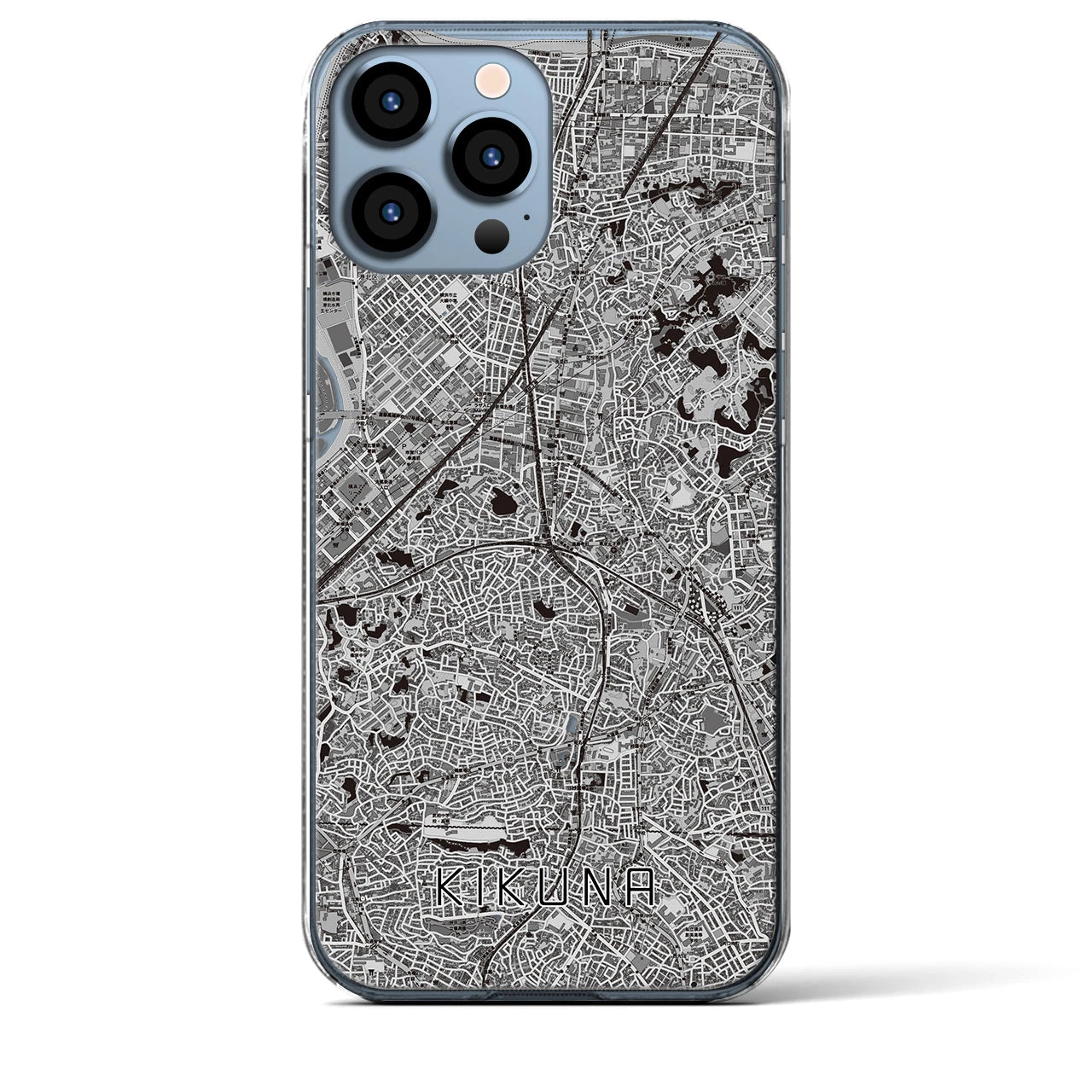 【菊名(神奈川県)】地図柄iPhoneケース(クリアタイプ)モノトーン・iPhone 13 Pro Max 用