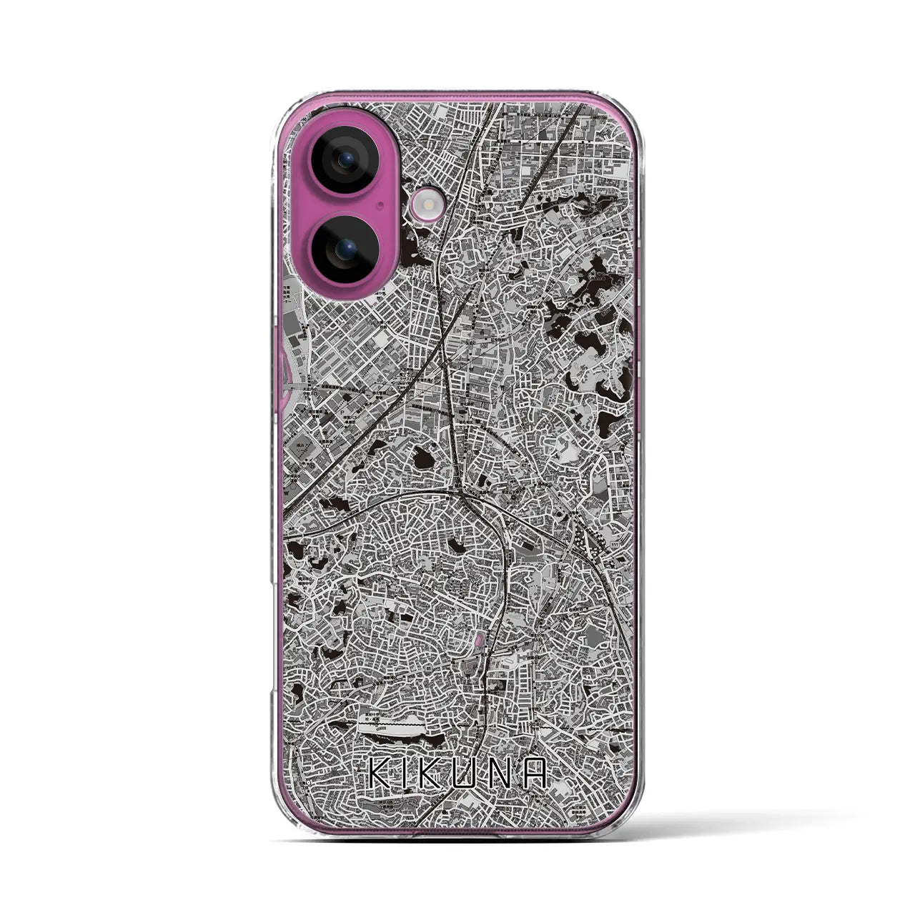 【菊名(神奈川県)】地図柄iPhoneケース(クリアタイプ)モノトーン・iPhone 16 Pro 用