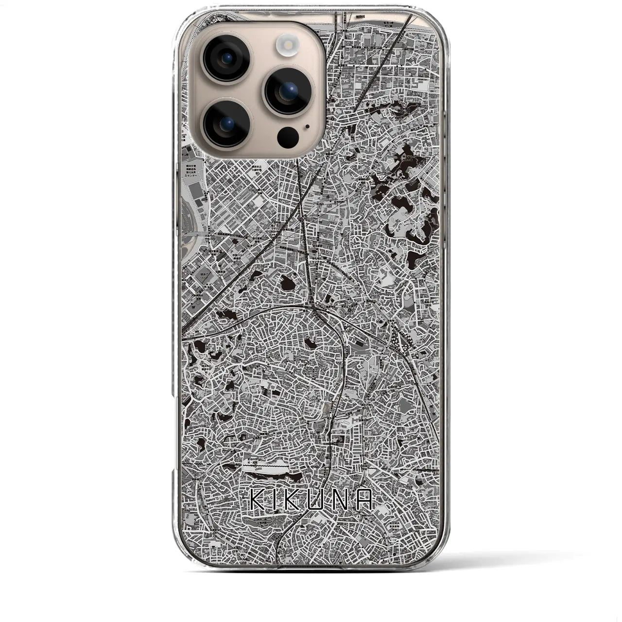 【菊名(神奈川県)】地図柄iPhoneケース(クリアタイプ)モノトーン・iPhone 16 Plus 用