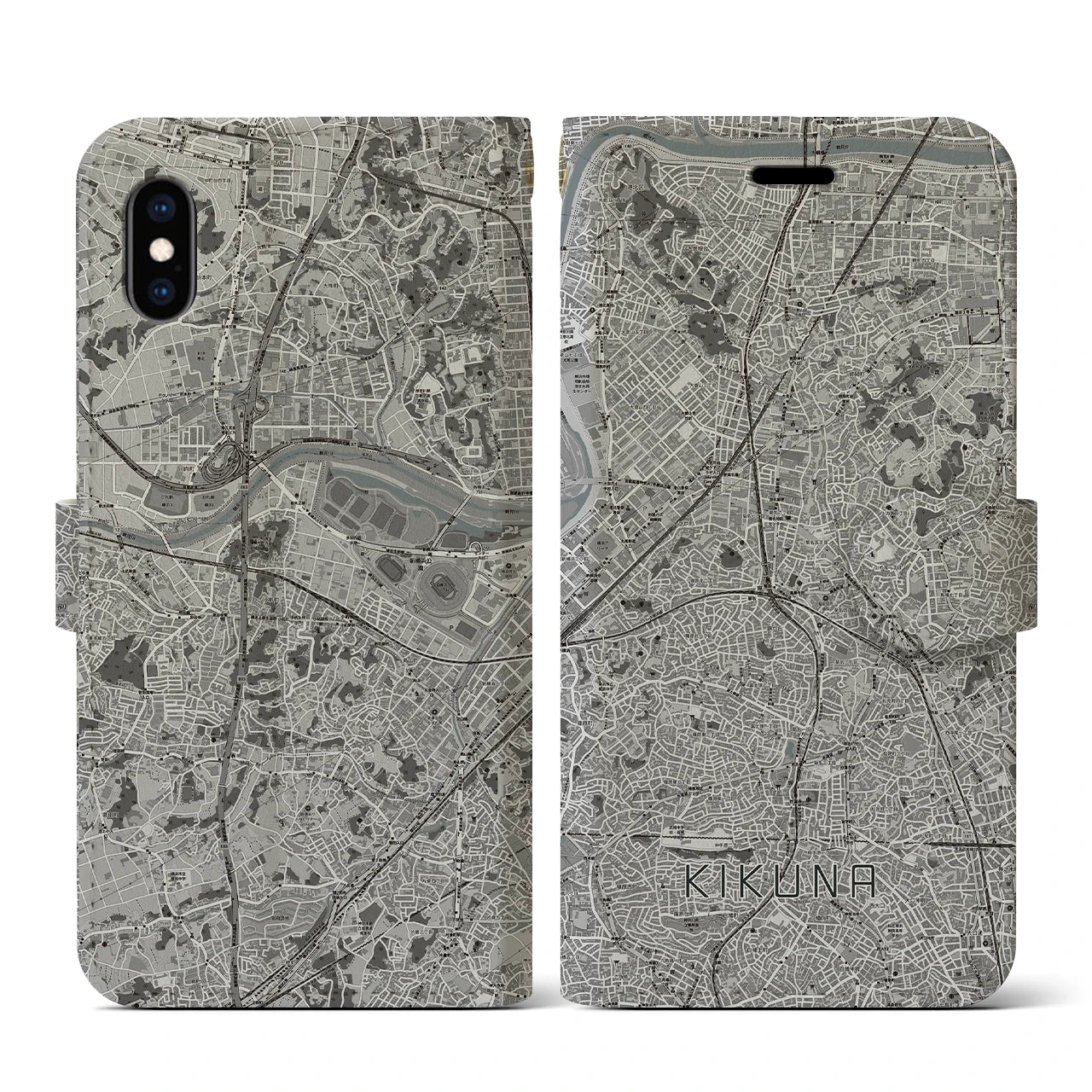 【菊名(神奈川県)】地図柄iPhoneケース(手帳タイプ)モノトーン・iPhone XS / X 用