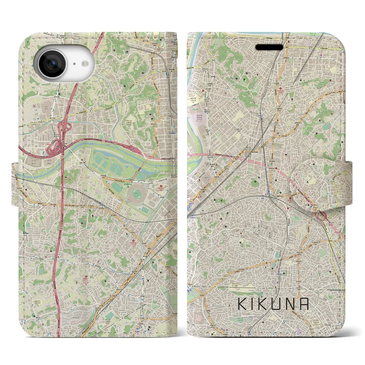 【菊名(神奈川県)】地図柄iPhoneケース(手帳タイプ)