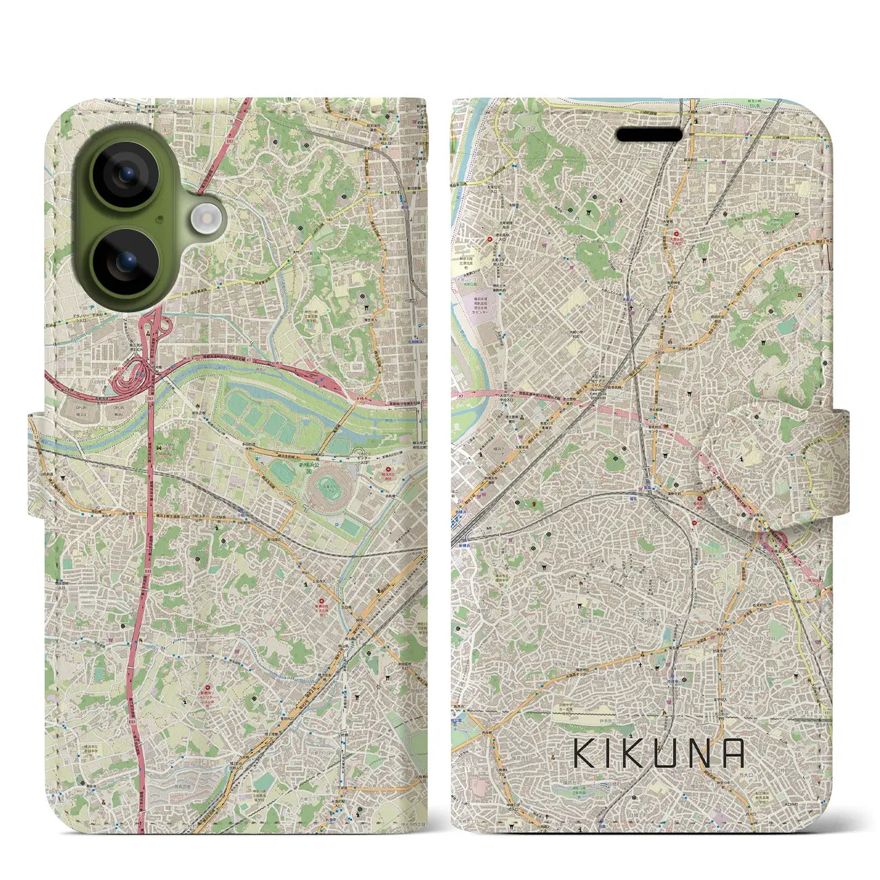 【菊名(神奈川県)】地図柄iPhoneケース(手帳タイプ)
