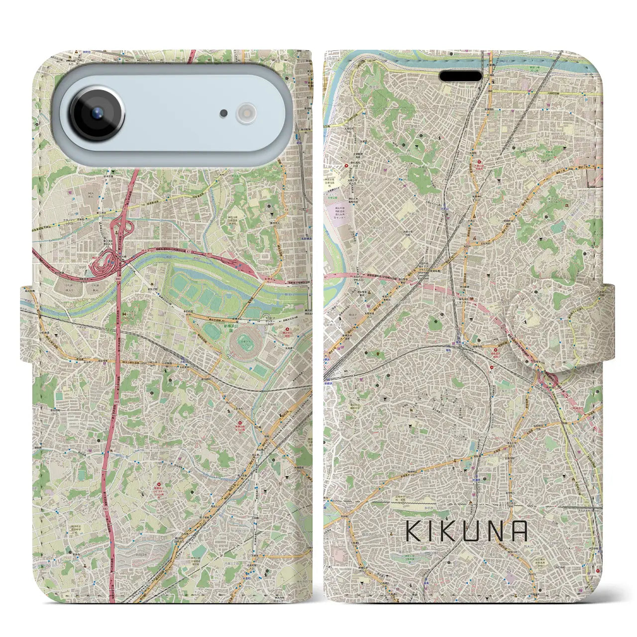 【菊名(神奈川県)】地図柄iPhoneケース(手帳タイプ)ナチュラル・iPhone 17 Pro Max 用