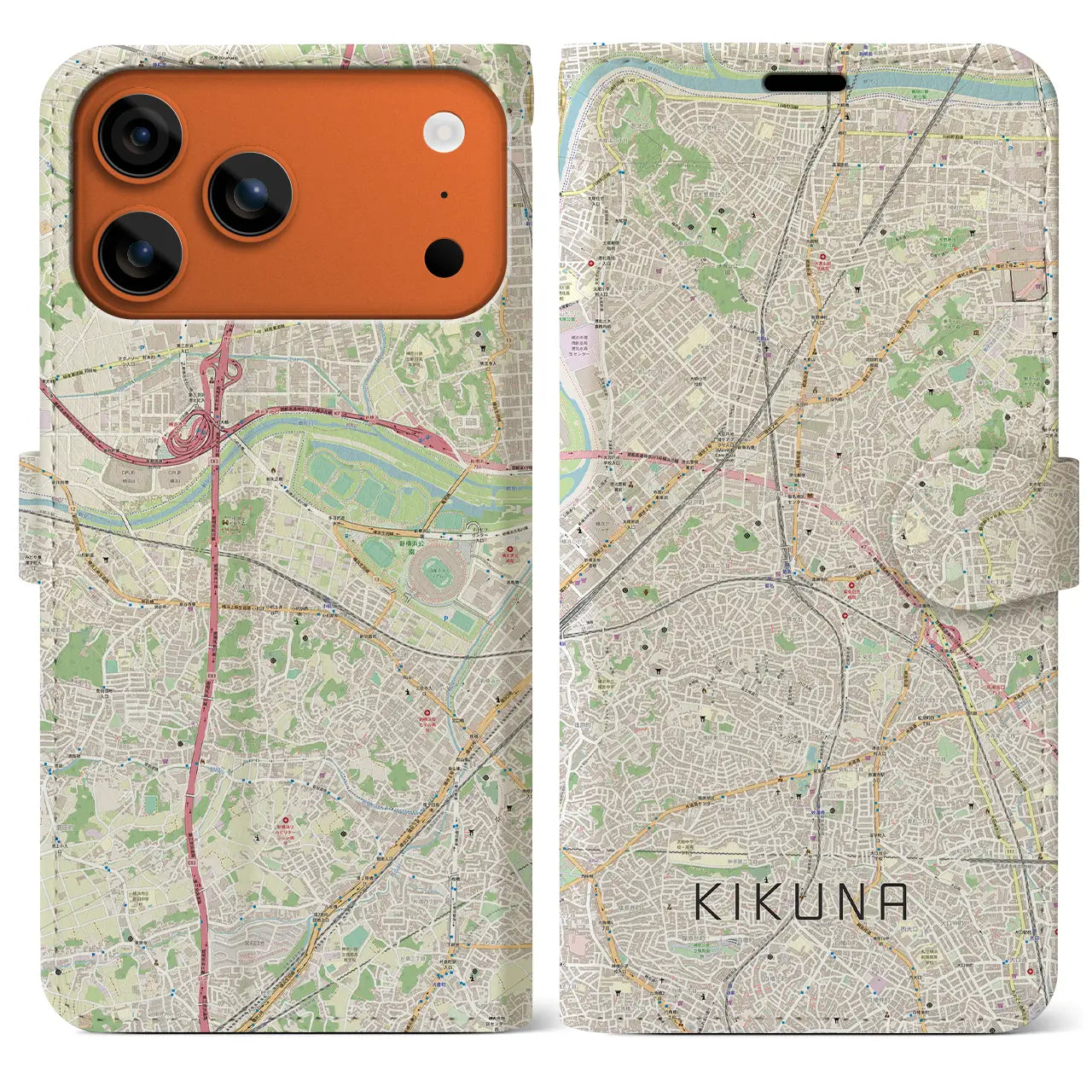 【菊名(神奈川県)】地図柄iPhoneケース(手帳タイプ)