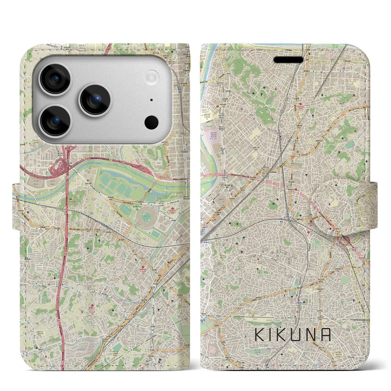 【菊名(神奈川県)】地図柄iPhoneケース(手帳タイプ)