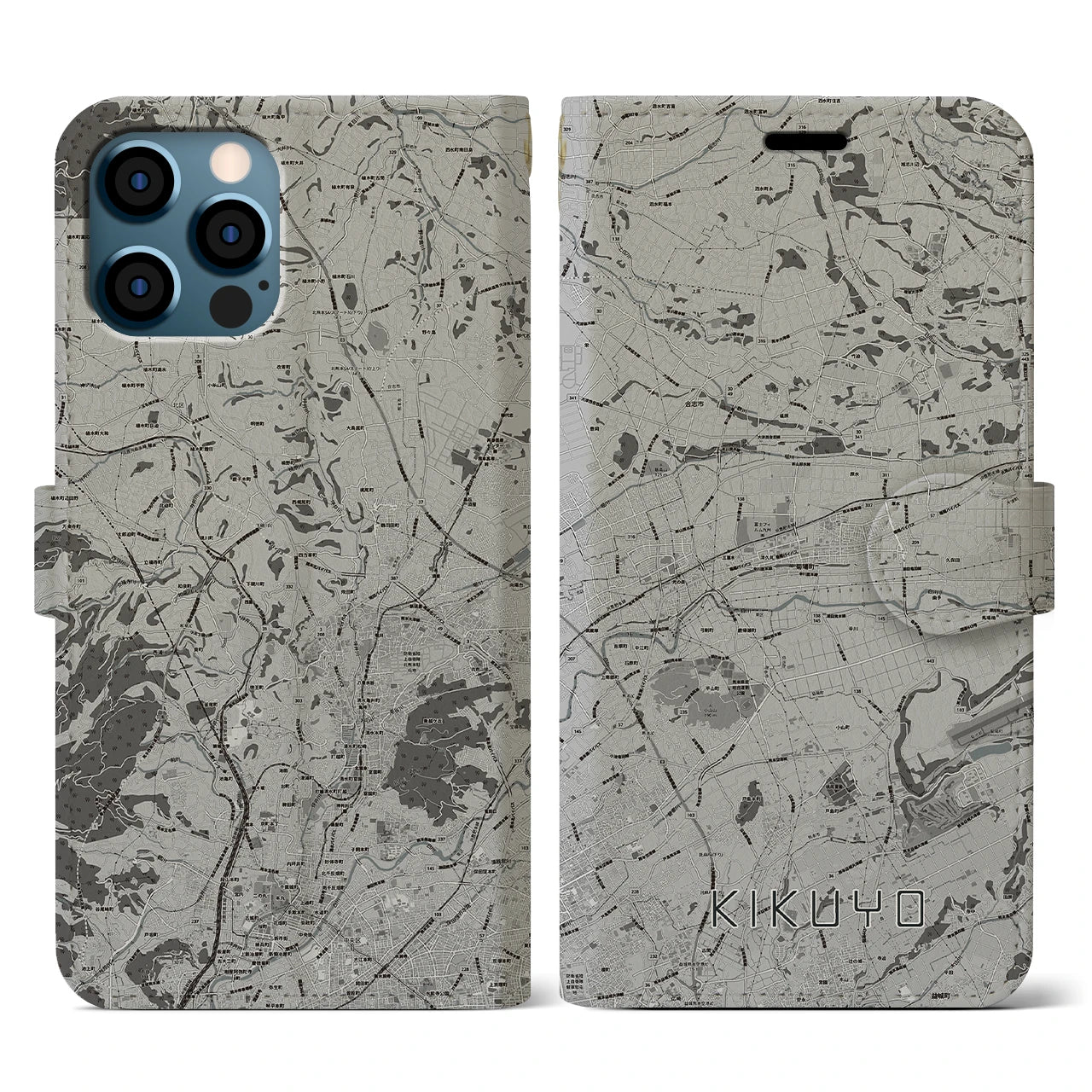 【菊陽(熊本県)】地図柄iPhoneケース(手帳タイプ)