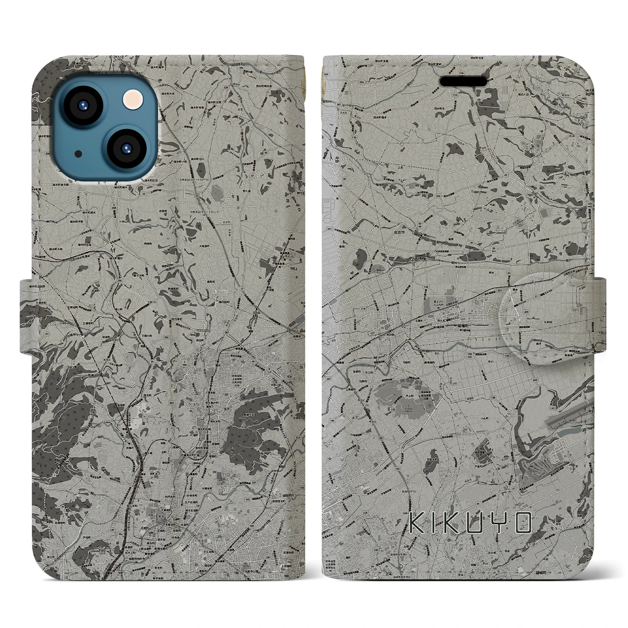 【菊陽(熊本県)】地図柄iPhoneケース(手帳タイプ)