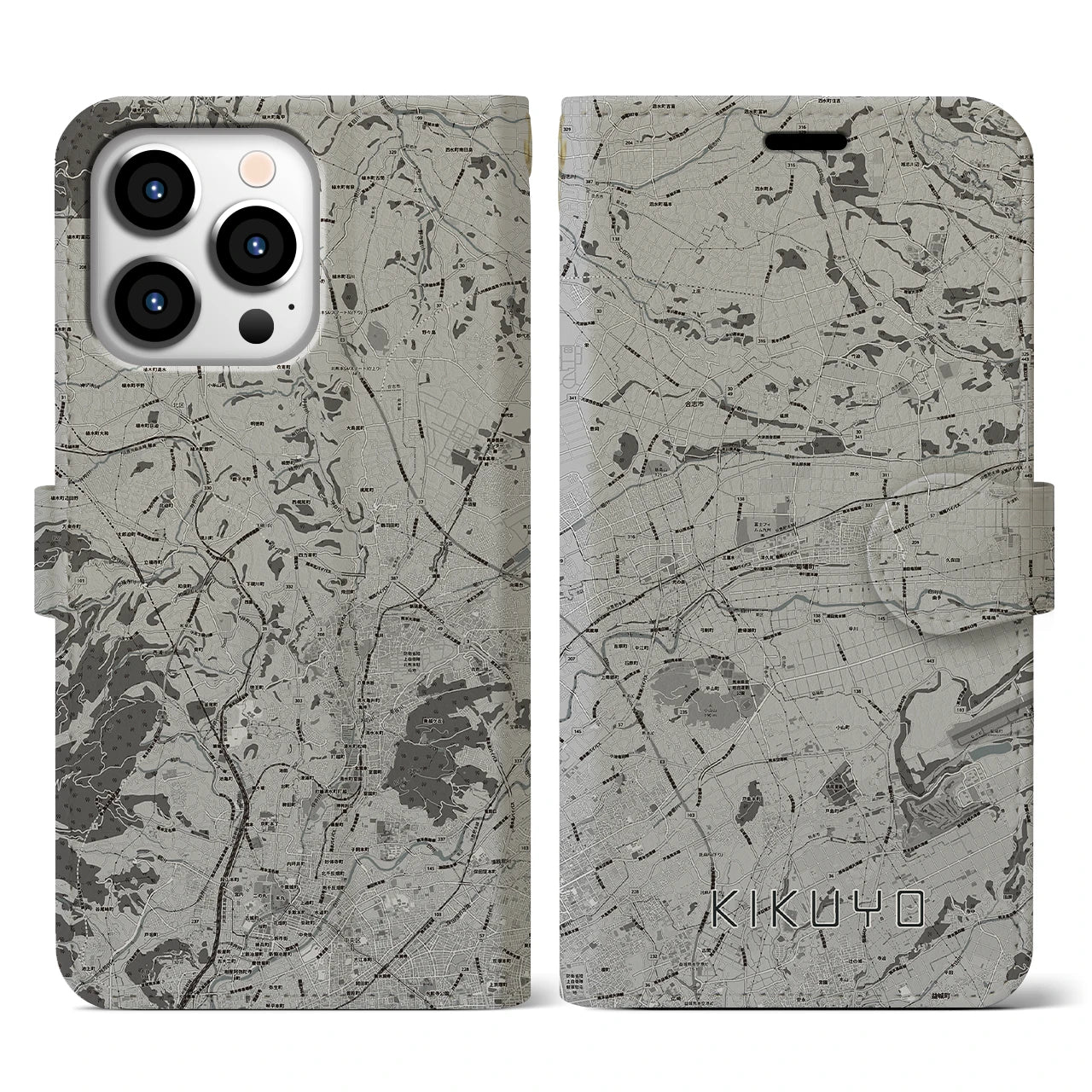 【菊陽(熊本県)】地図柄iPhoneケース(手帳タイプ)