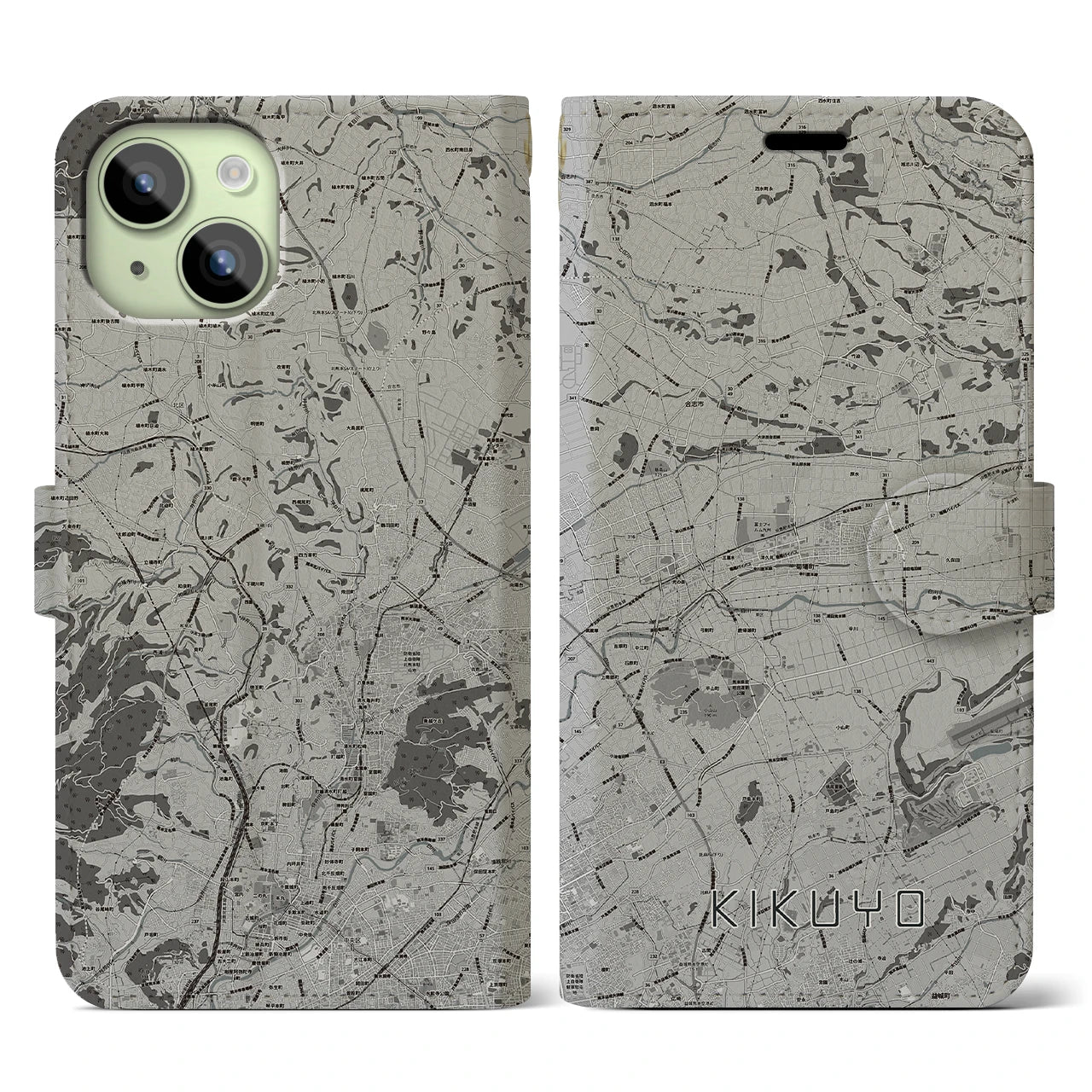 【菊陽(熊本県)】地図柄iPhoneケース(手帳タイプ)