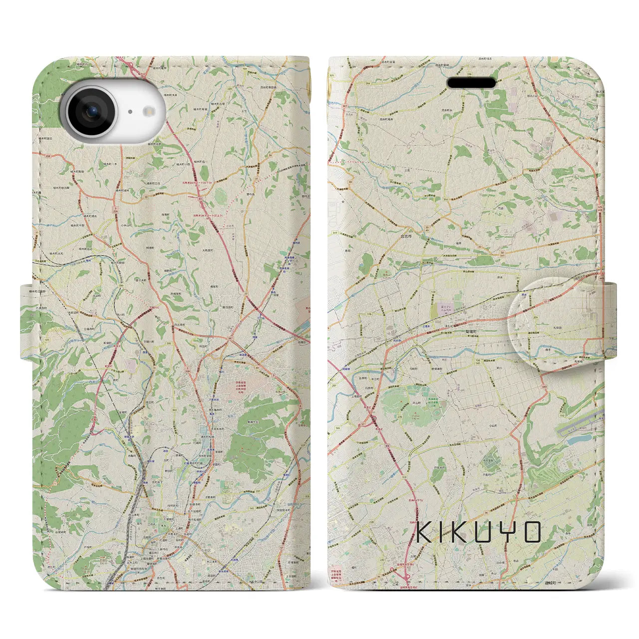 【菊陽(熊本県)】地図柄iPhoneケース(手帳タイプ)