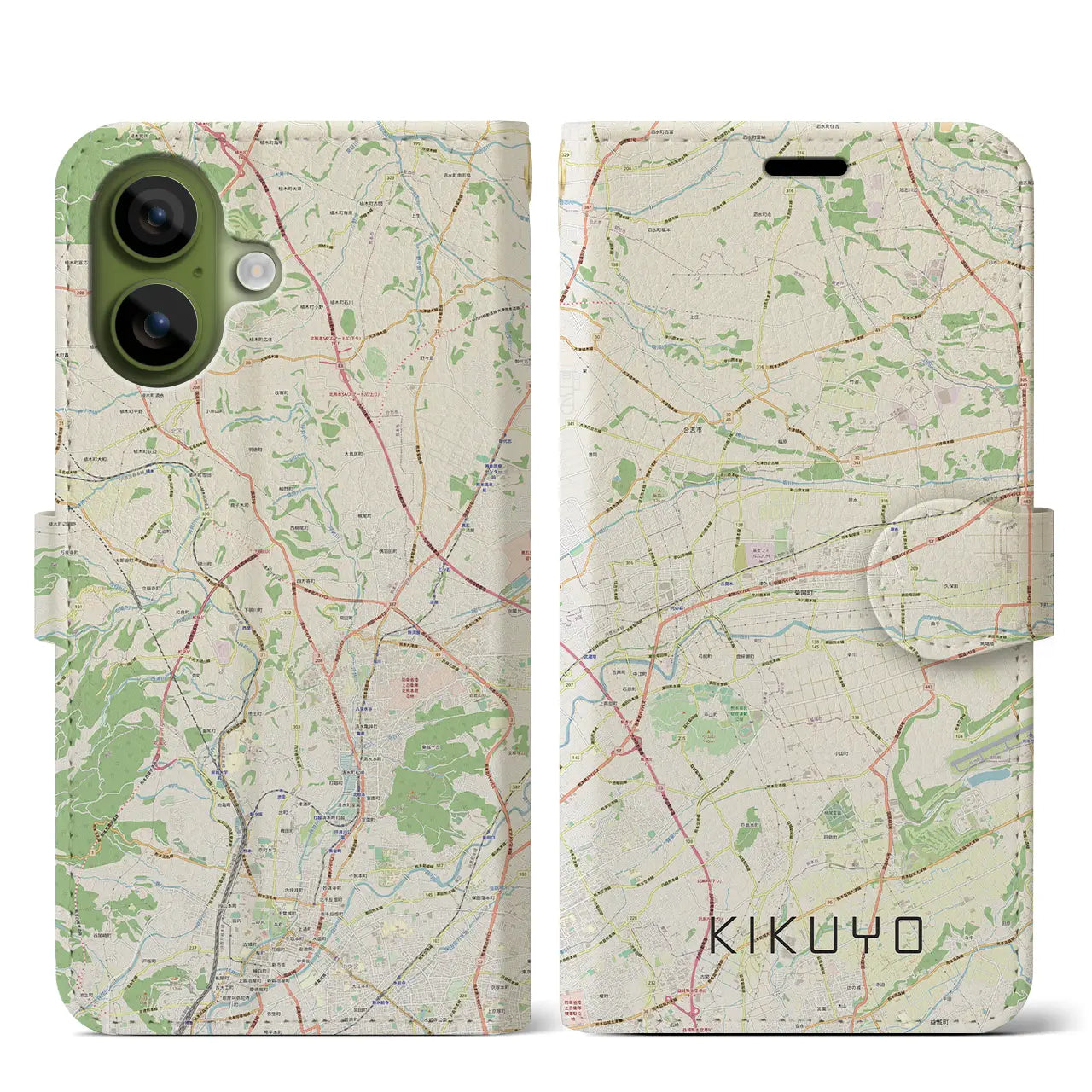 【菊陽(熊本県)】地図柄iPhoneケース(手帳タイプ)