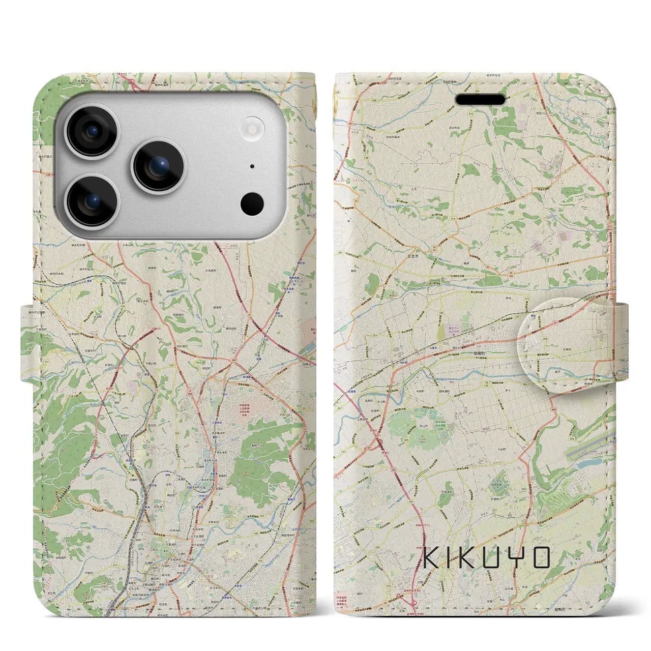 【菊陽(熊本県)】地図柄iPhoneケース(手帳タイプ)