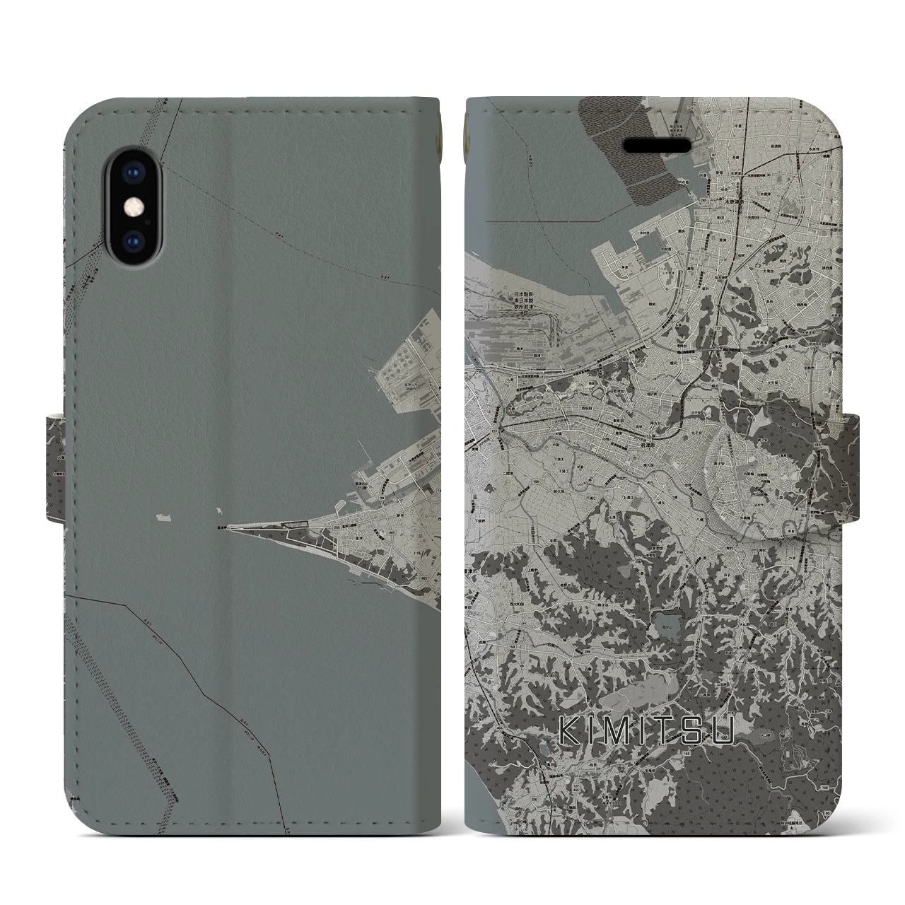【君津(千葉県)】地図柄iPhoneケース(手帳タイプ)モノトーン・iPhone XS / X 用