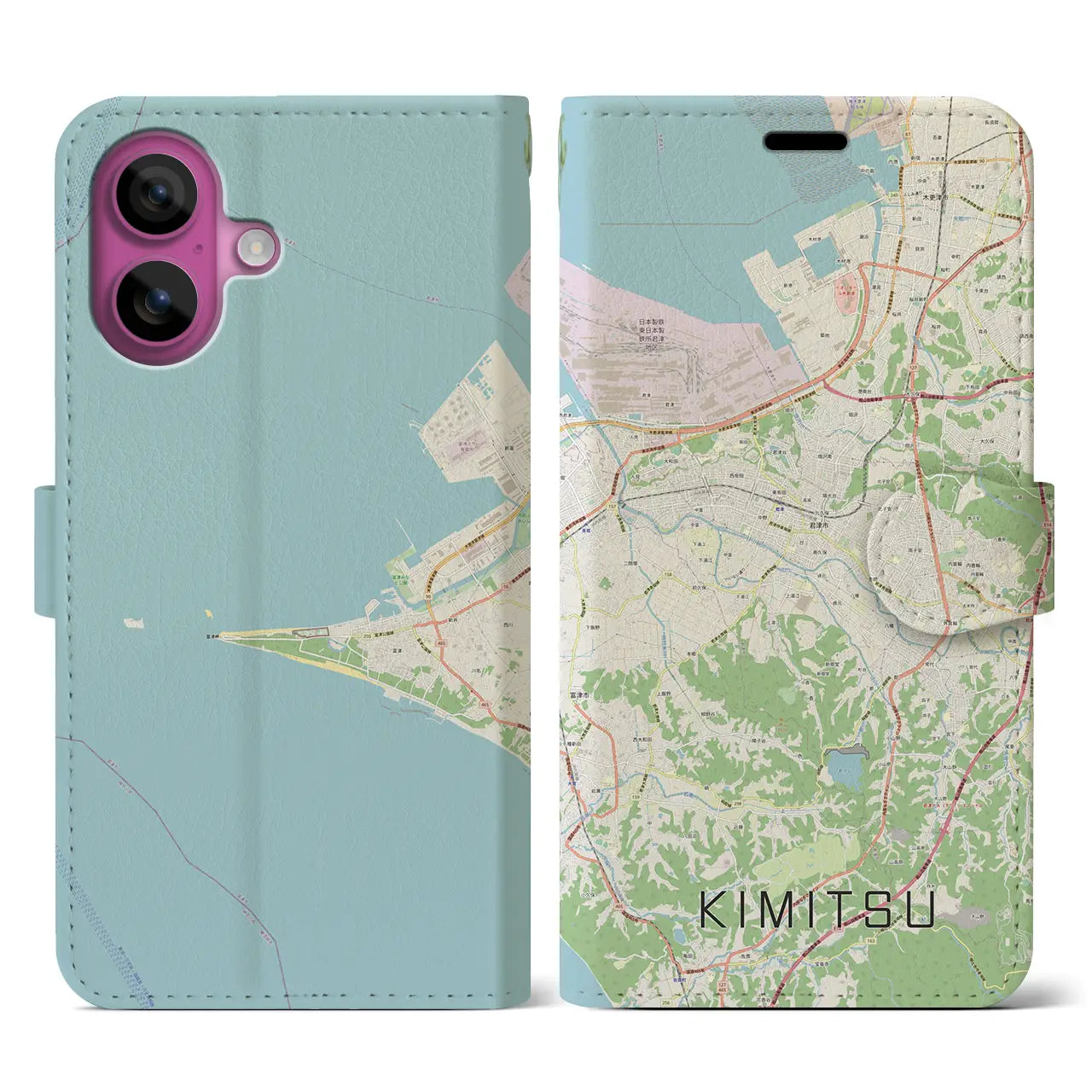 【君津(千葉県)】地図柄iPhoneケース(手帳タイプ)ナチュラル・iPhone 16 Pro 用