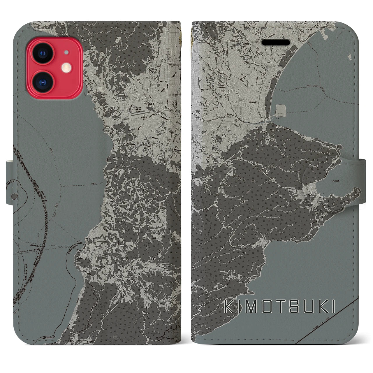 【肝付(鹿児島県)】地図柄iPhoneケース(手帳タイプ)モノトーン・iPhone 11 用