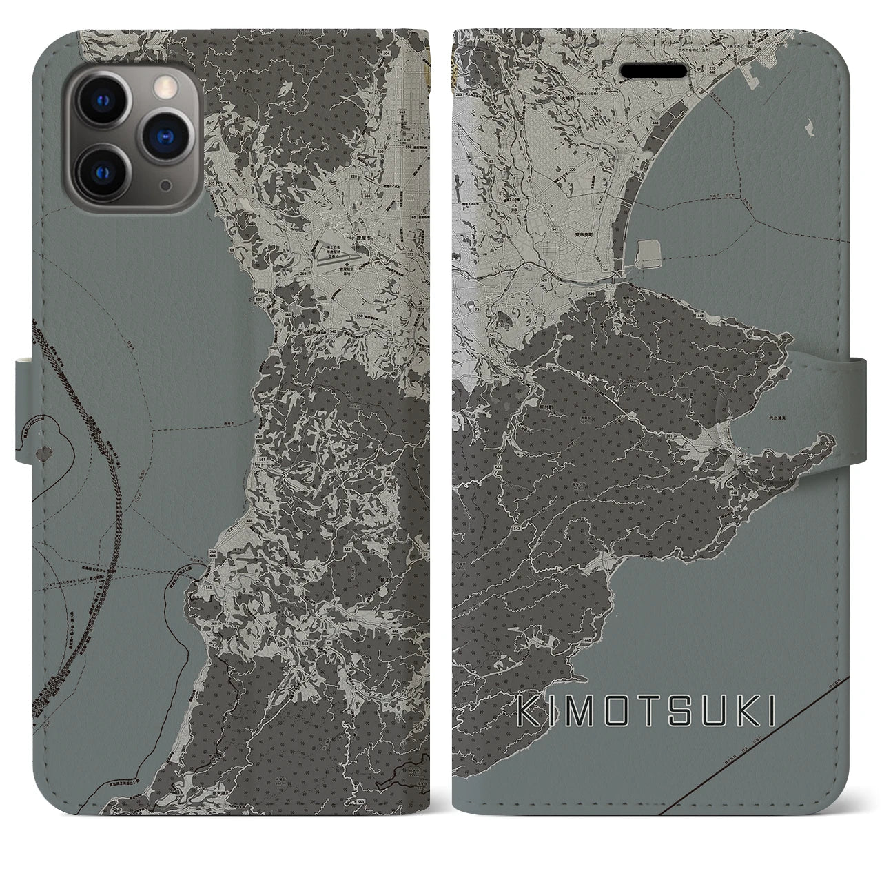 【肝付(鹿児島県)】地図柄iPhoneケース(手帳タイプ)モノトーン・iPhone 11 Pro Max 用