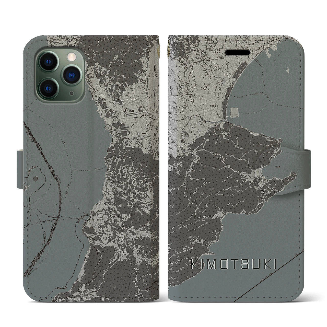 【肝付(鹿児島県)】地図柄iPhoneケース(手帳タイプ)モノトーン・iPhone 11 Pro 用