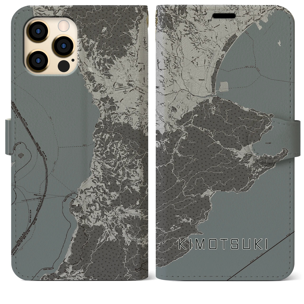 【肝付(鹿児島県)】地図柄iPhoneケース(手帳タイプ)モノトーン・iPhone 12 Pro Max 用