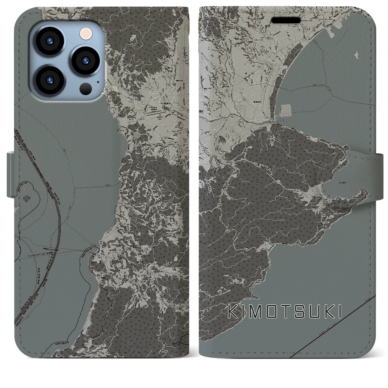 【肝付(鹿児島県)】地図柄iPhoneケース(手帳タイプ)モノトーン・iPhone 13 Pro Max 用