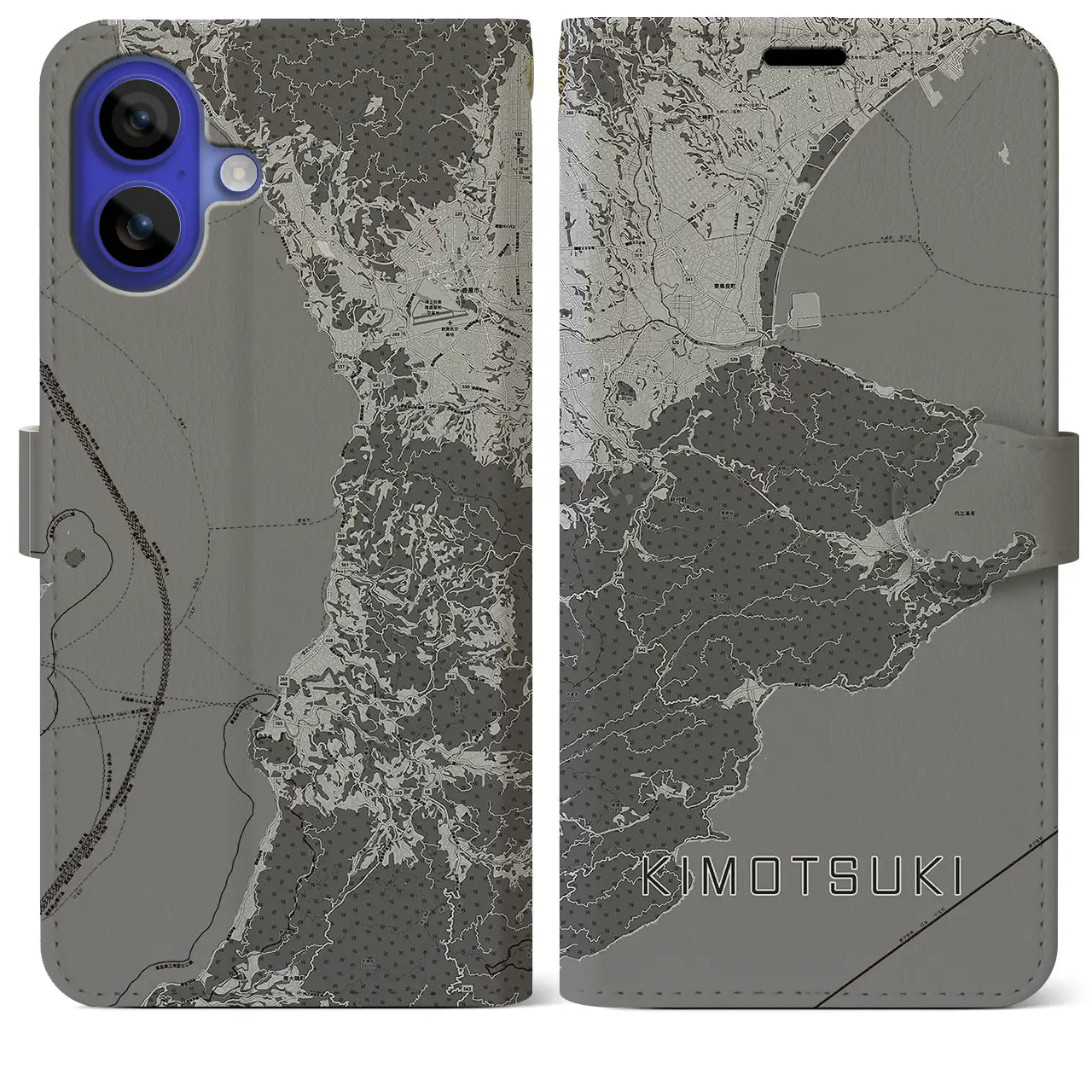 【肝付(鹿児島県)】地図柄iPhoneケース(手帳タイプ)モノトーン・iPhone 16 Pro Max 用