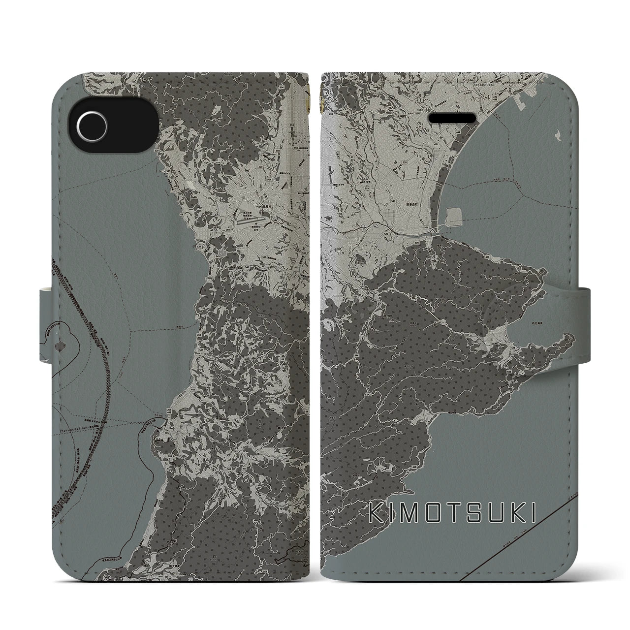 【肝付(鹿児島県)】地図柄iPhoneケース(手帳タイプ)モノトーン・iPhone SE(第3 / 第2世代) / 8 / 7 / 6s / 6 用