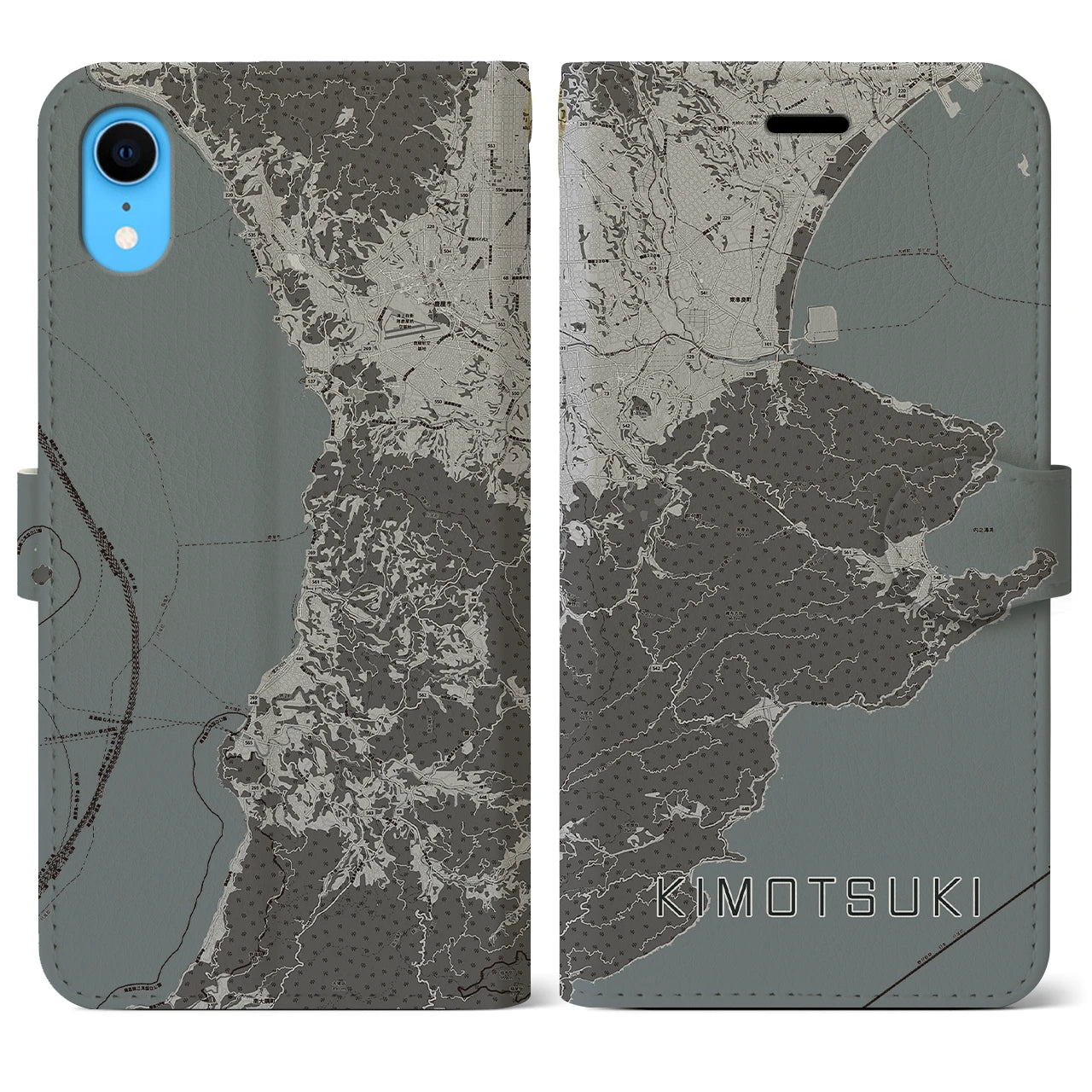 【肝付(鹿児島県)】地図柄iPhoneケース(手帳タイプ)モノトーン・iPhone XR 用