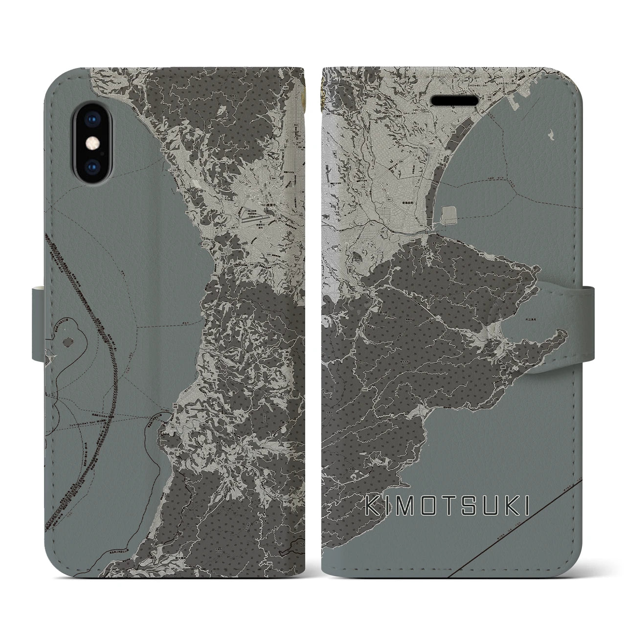 【肝付(鹿児島県)】地図柄iPhoneケース(手帳タイプ)モノトーン・iPhone XS / X 用