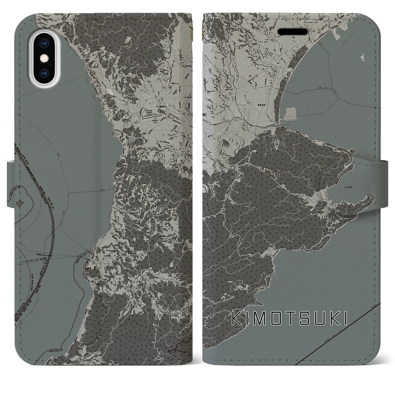 【肝付(鹿児島県)】地図柄iPhoneケース(手帳タイプ)モノトーン・iPhone XS Max 用