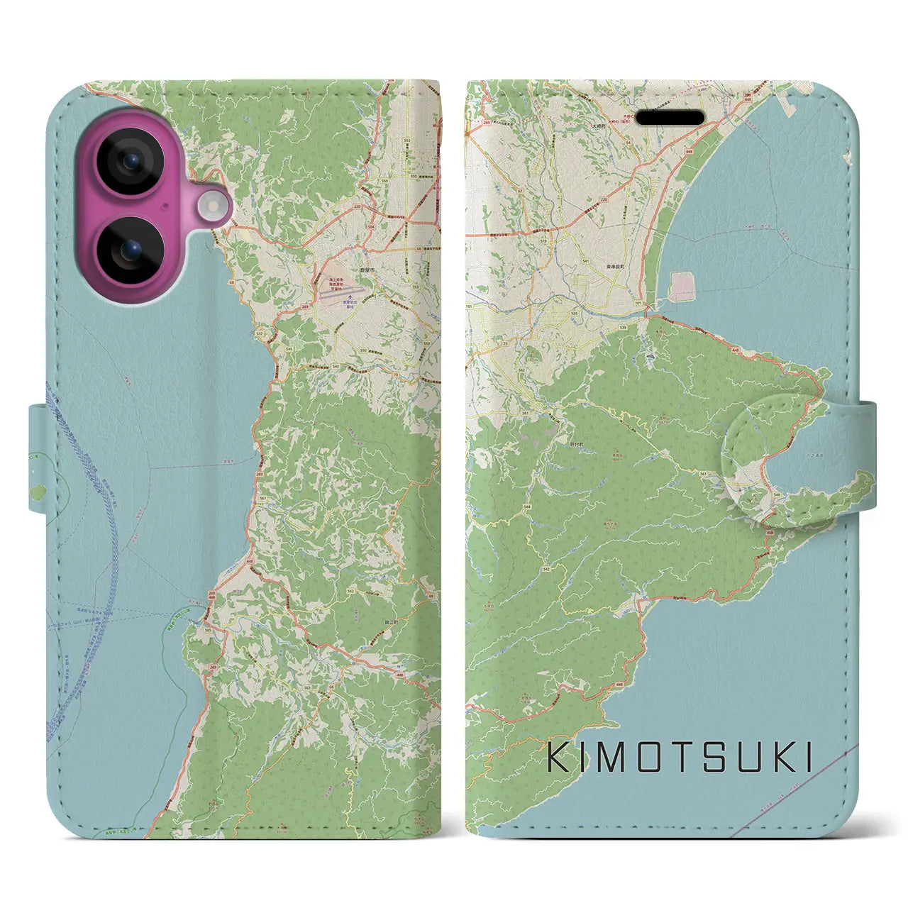 【肝付(鹿児島県)】地図柄iPhoneケース(手帳タイプ)ナチュラル・iPhone 16 Pro 用