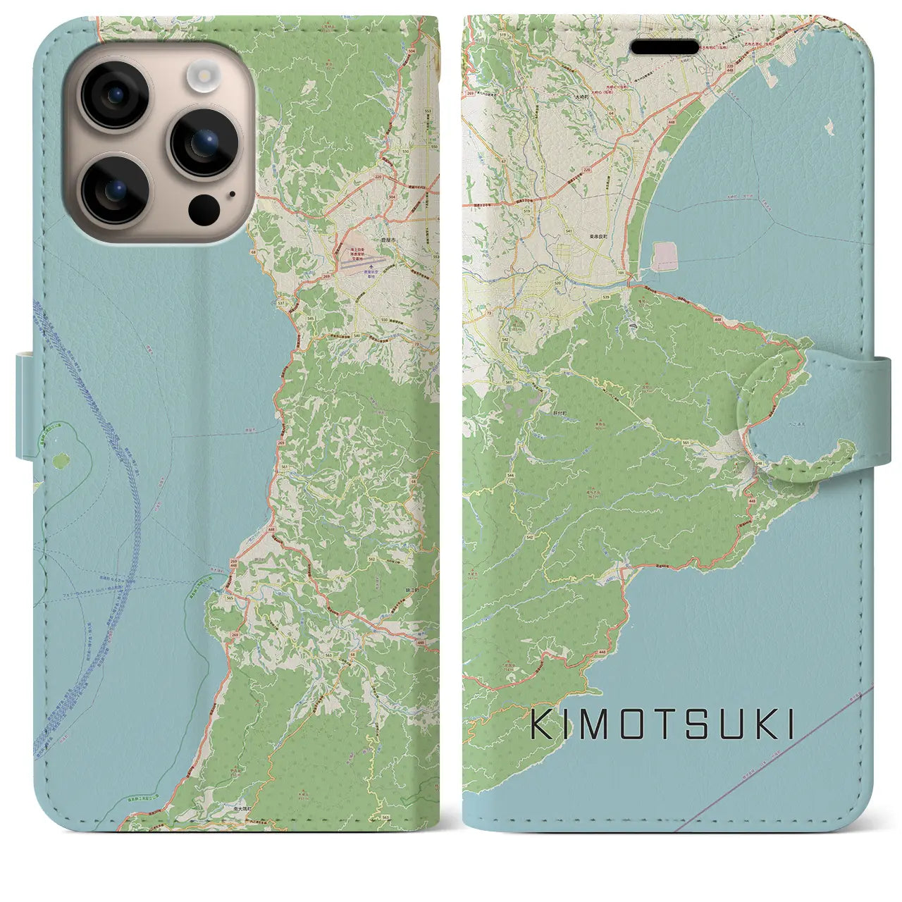 【肝付(鹿児島県)】地図柄iPhoneケース(手帳タイプ)ナチュラル・iPhone 16 Plus 用