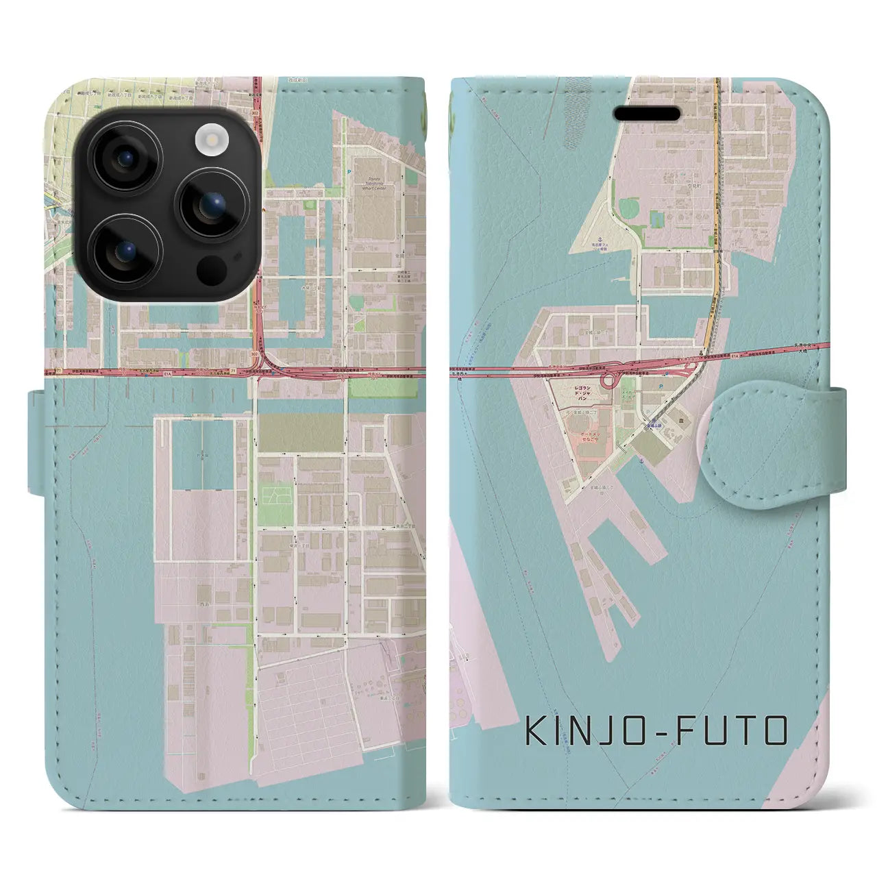 【金城ふ頭(愛知県)】地図柄iPhoneケース(手帳タイプ)ナチュラル・iPhone 16 用