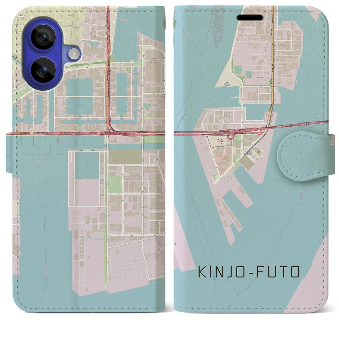 【金城ふ頭(愛知県)】地図柄iPhoneケース(手帳タイプ)ナチュラル・iPhone 16 Pro Max 用