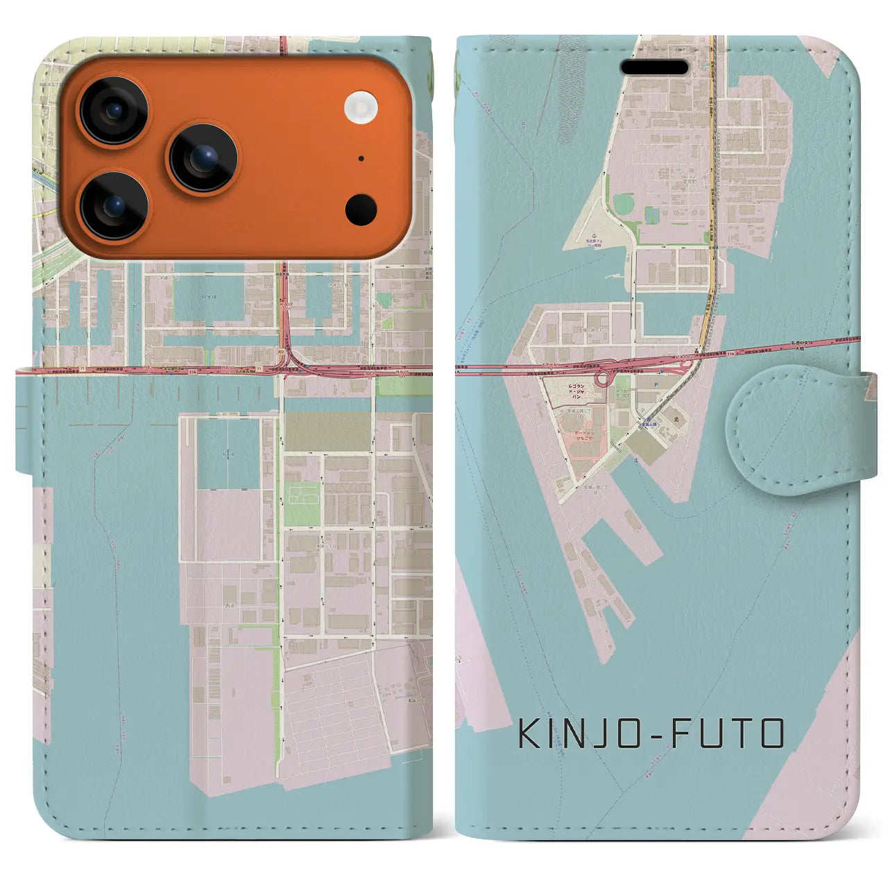 【金城ふ頭(愛知県)】地図柄iPhoneケース(手帳タイプ)ナチュラル・iPhone 17 Pro Max 用