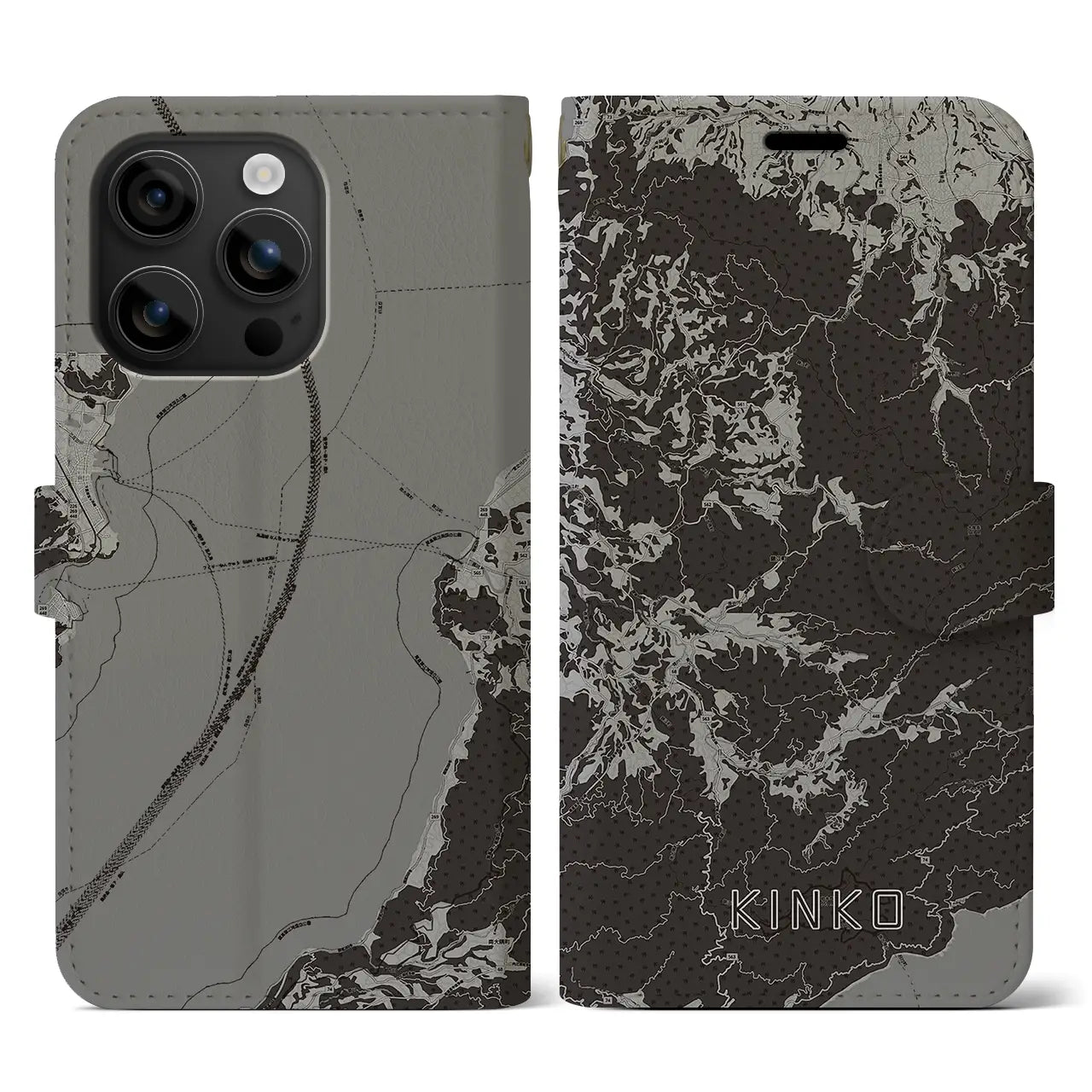 【錦江(鹿児島県)】地図柄iPhoneケース(手帳タイプ)モノトーン・iPhone 16 用