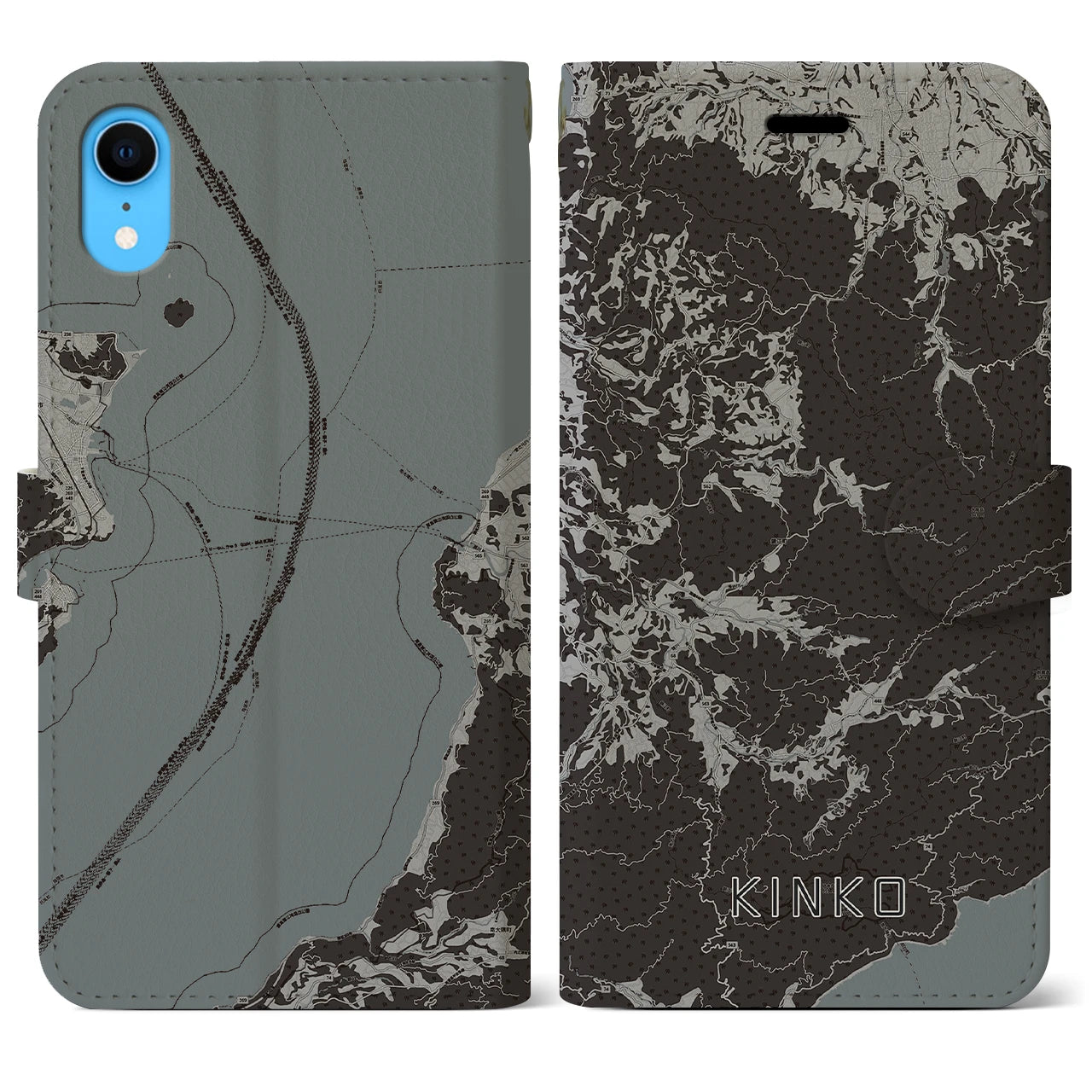 【錦江(鹿児島県)】地図柄iPhoneケース(手帳タイプ)モノトーン・iPhone XR 用