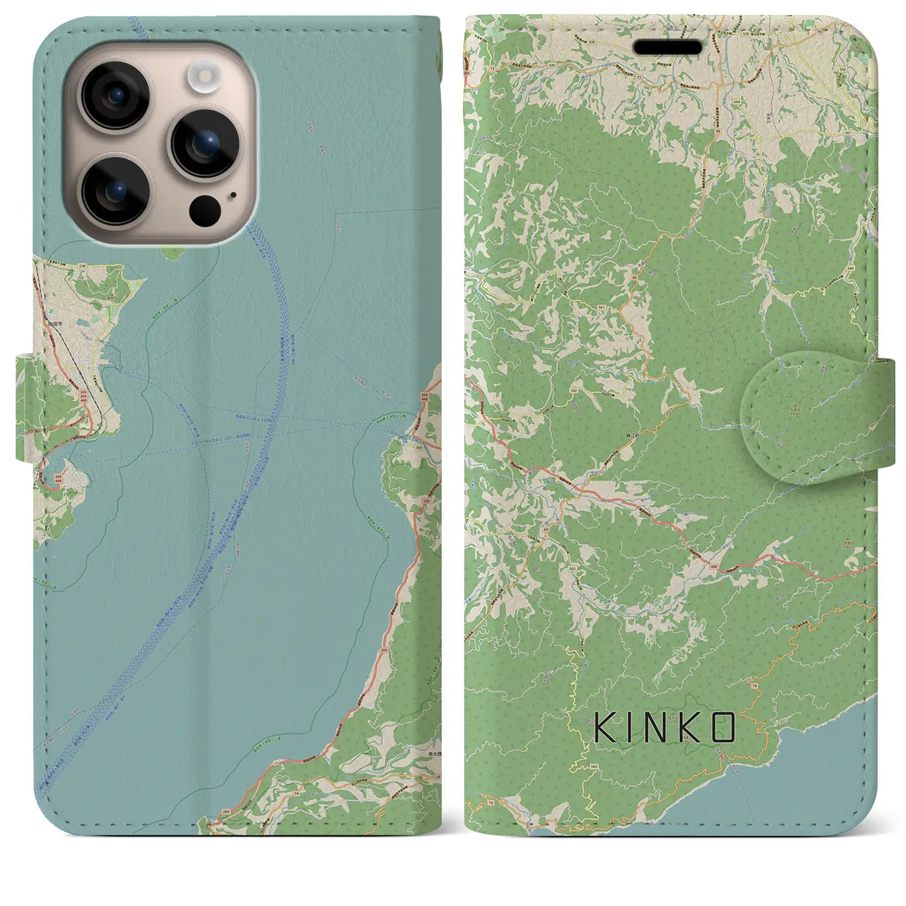 【錦江(鹿児島県)】地図柄iPhoneケース(手帳タイプ)ナチュラル・iPhone 16 Plus 用