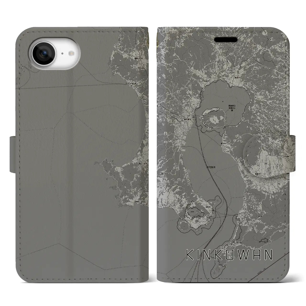 【錦江湾(鹿児島県)】地図柄iPhoneケース(手帳タイプ)