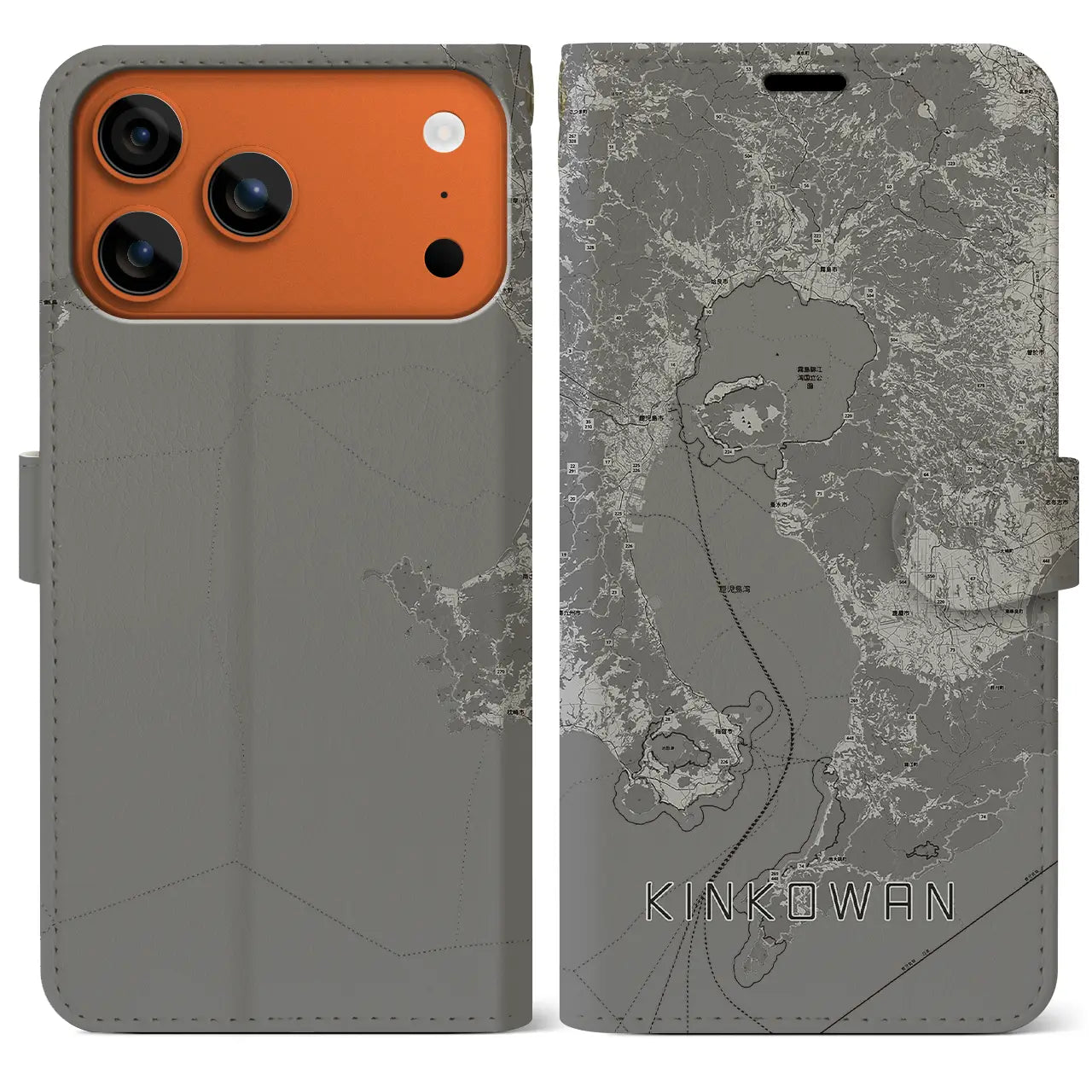 【錦江湾(鹿児島県)】地図柄iPhoneケース(手帳タイプ)