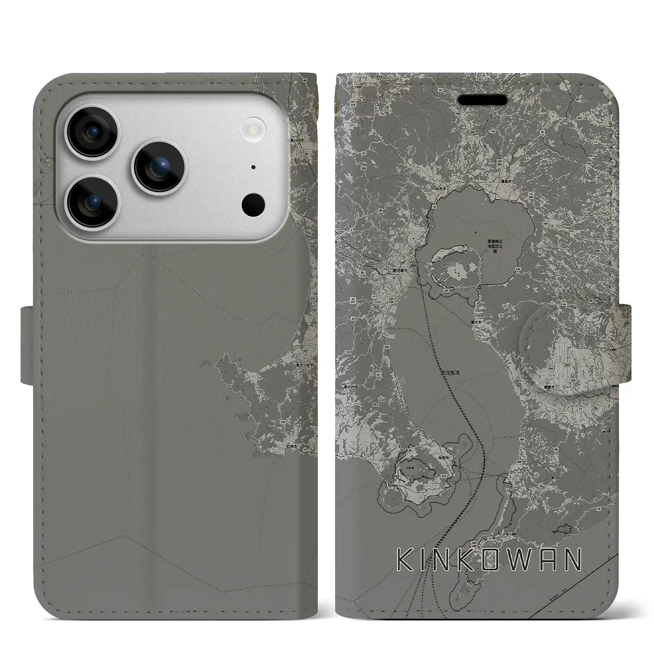 【錦江湾(鹿児島県)】地図柄iPhoneケース(手帳タイプ)