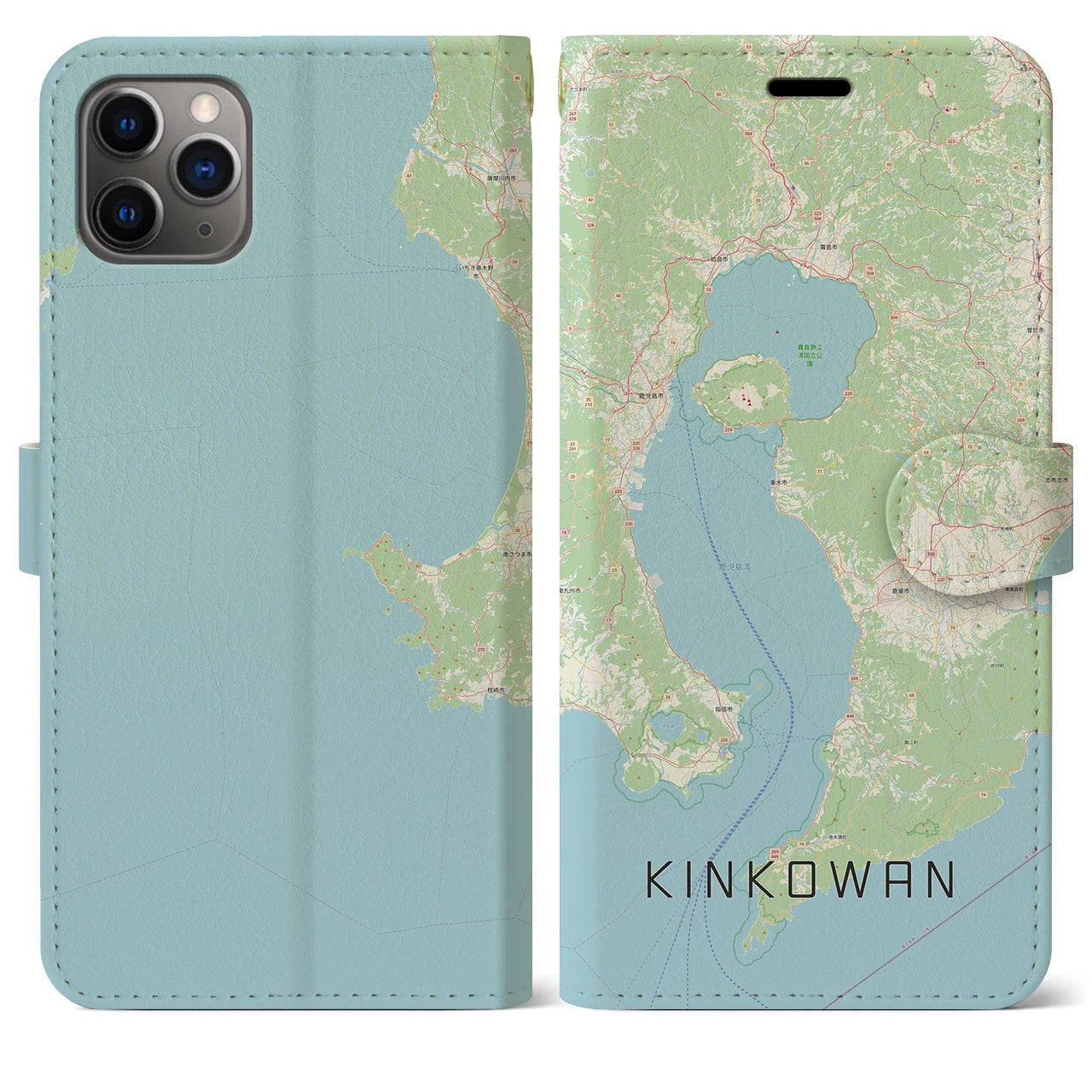 【錦江湾(鹿児島県)】地図柄iPhoneケース(手帳タイプ)ナチュラル・iPhone 11 Pro Max 用