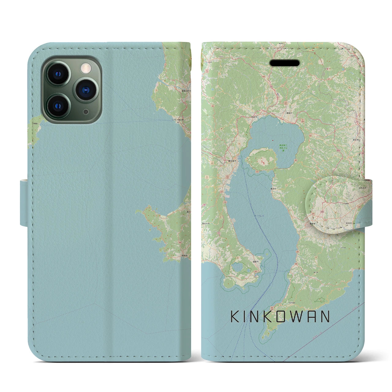 【錦江湾(鹿児島県)】地図柄iPhoneケース(手帳タイプ)ナチュラル・iPhone 11 Pro 用