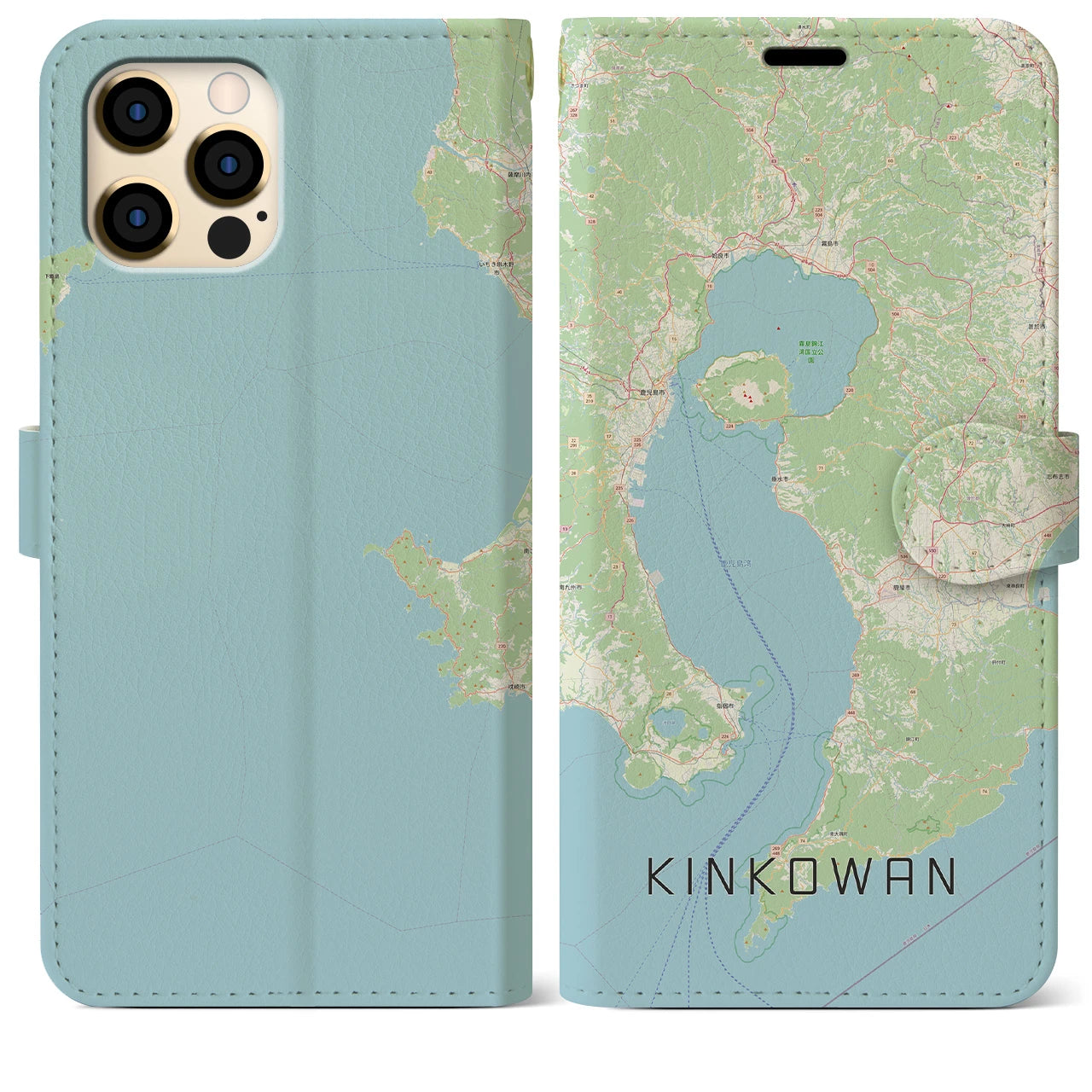 【錦江湾(鹿児島県)】地図柄iPhoneケース(手帳タイプ)ナチュラル・iPhone 12 Pro Max 用
