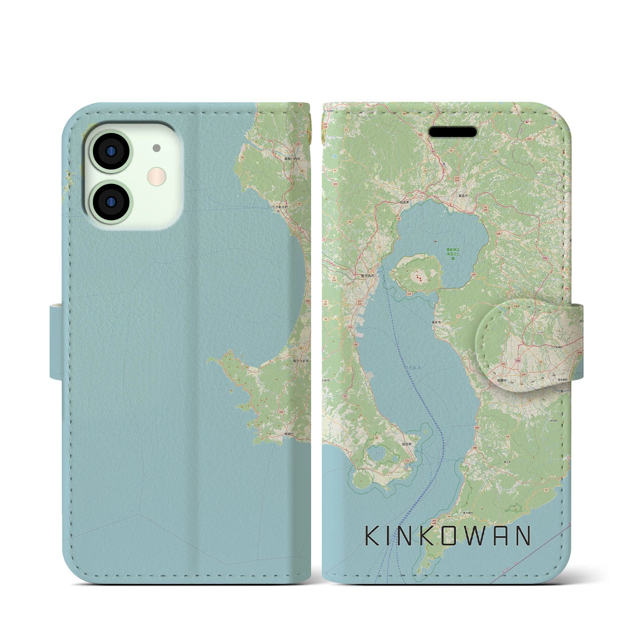 【錦江湾(鹿児島県)】地図柄iPhoneケース(手帳タイプ)ナチュラル・iPhone 12 mini 用