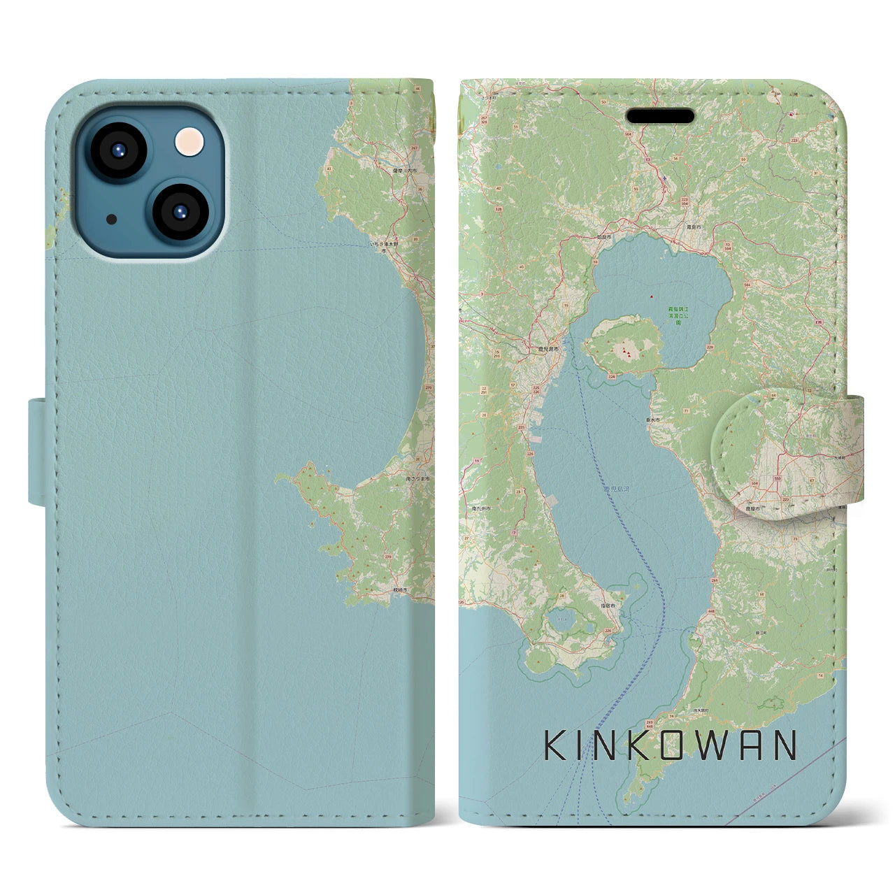 【錦江湾(鹿児島県)】地図柄iPhoneケース(手帳タイプ)ナチュラル・iPhone 13 用